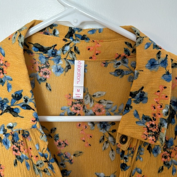 Mustard Floral Button Down Blouse - Picture 3 of 6
